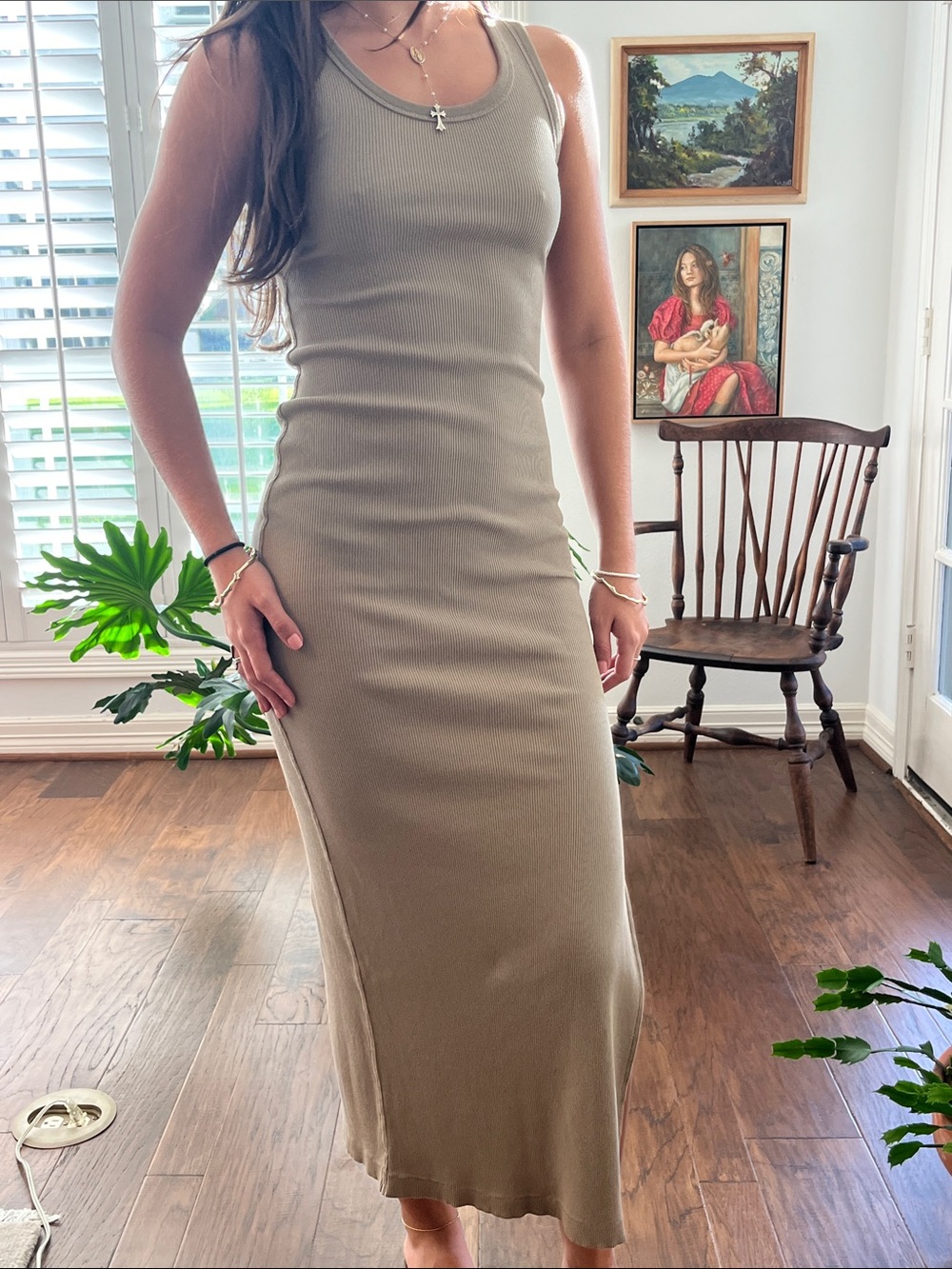 Universal Thread Olive Ribbed Tank Midi Dress